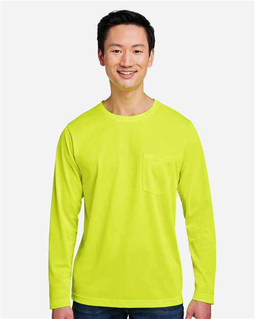 Harriton M118L Unisex Charge Snag and Soil Protect Long Sleeve T-Shirt - Safety Yellow - model front