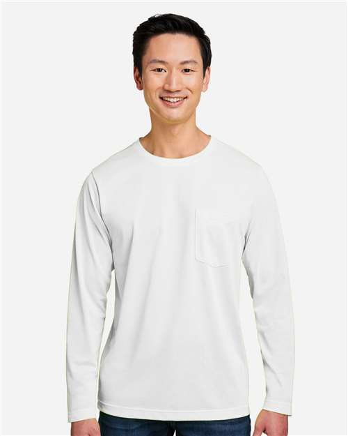 Harriton M118L Unisex Charge Snag and Soil Protect Long Sleeve T-Shirt - White - model front