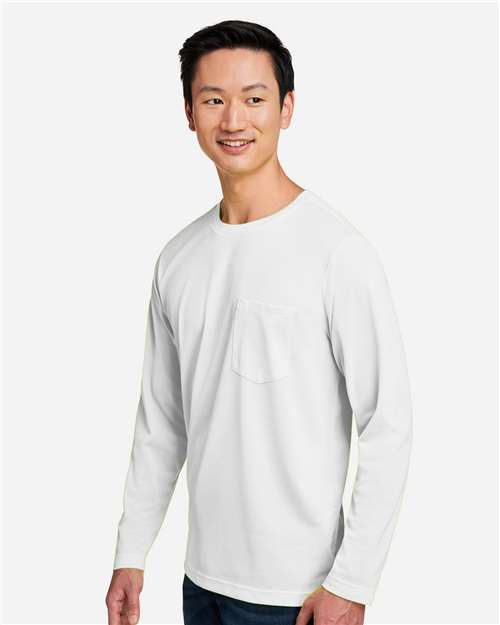 Harriton M118L Unisex Charge Snag and Soil Protect Long Sleeve T-Shirt - White - model side