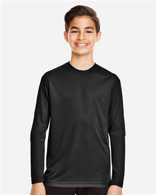 Team 365 TT11YL Youth Zone Performance Long Sleeve T-Shirt - Black - model front