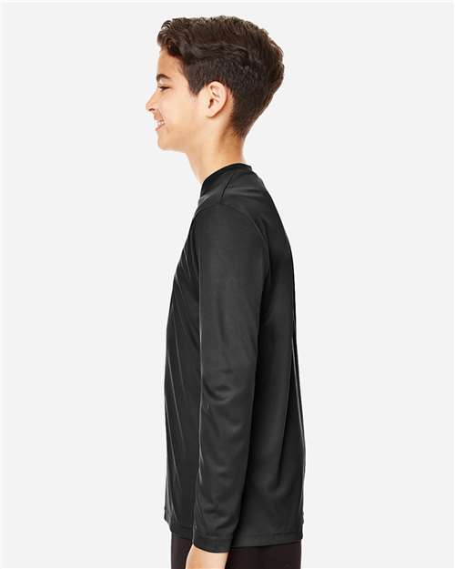 Team 365 TT11YL Youth Zone Performance Long Sleeve T-Shirt - Black - model side