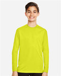 Team 365 TT11YL Youth Zone Performance Long Sleeve T-Shirt - Safety Yellow - model front
