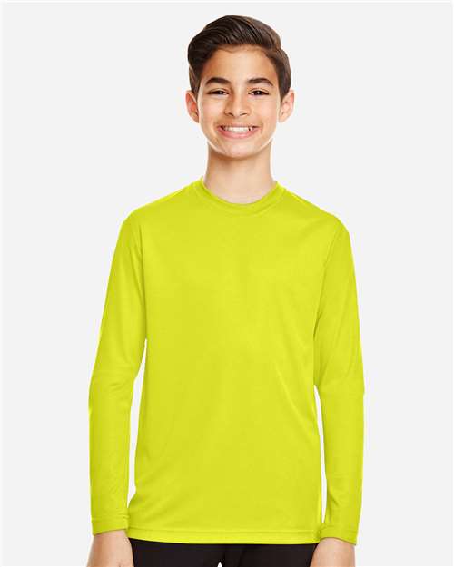 Team 365 TT11YL Youth Zone Performance Long Sleeve T-Shirt - Safety Yellow - model front