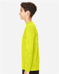 Team 365 TT11YL Youth Zone Performance Long Sleeve T-Shirt - Safety Yellow - model side
