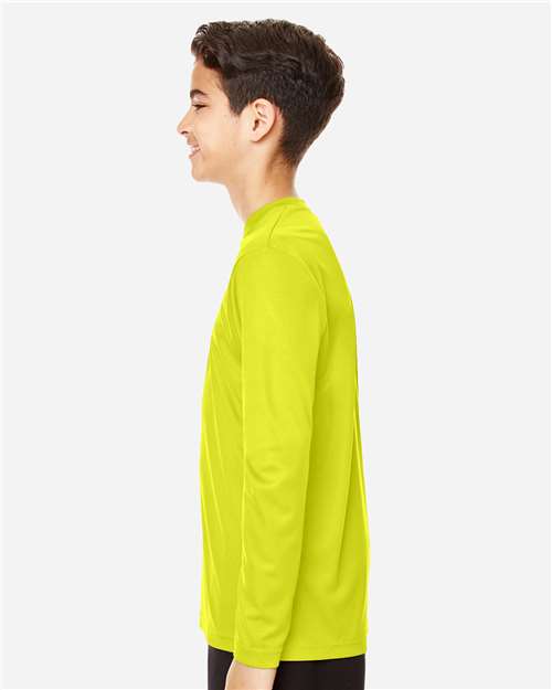 Team 365 TT11YL Youth Zone Performance Long Sleeve T-Shirt - Safety Yellow - model side