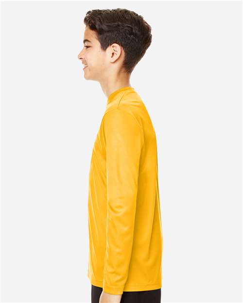 Team 365 TT11YL Youth Zone Performance Long Sleeve T-Shirt - Sport Athletic Gold - model side