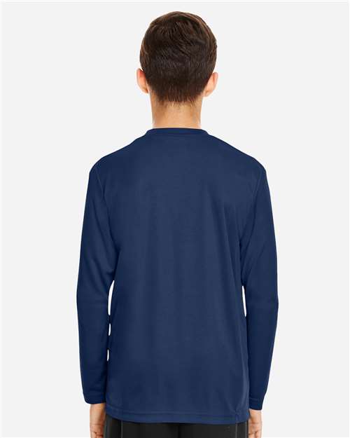 Team 365 TT11YL Youth Zone Performance Long Sleeve T-Shirt - Sport Dark Navy - model back
