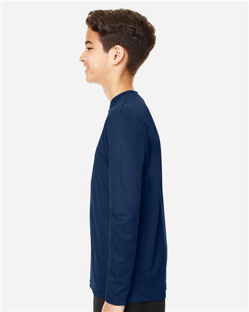 Team 365 TT11YL Youth Zone Performance Long Sleeve T-Shirt - Sport Dark Navy - model side