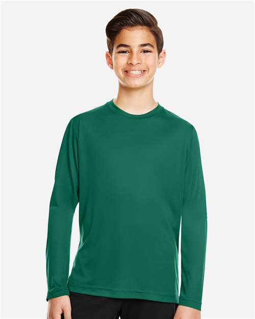 Team 365 TT11YL Youth Zone Performance Long Sleeve T-Shirt - Sport Forest - model front