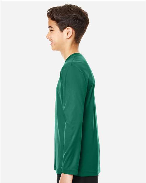 Team 365 TT11YL Youth Zone Performance Long Sleeve T-Shirt - Sport Forest - model side
