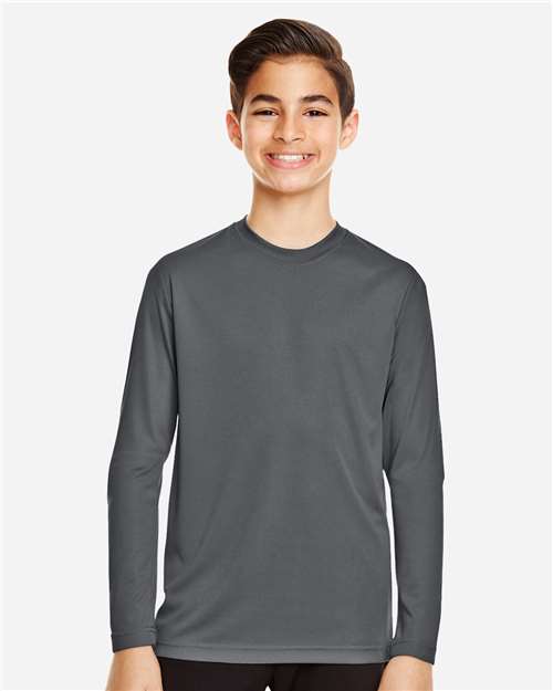 Team 365 TT11YL Youth Zone Performance Long Sleeve T-Shirt - Sport Graphite - model front