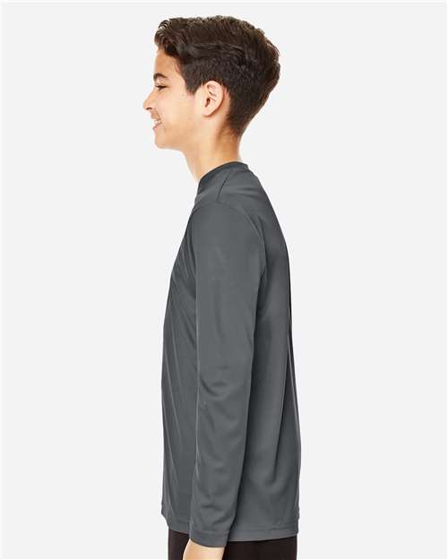 Team 365 TT11YL Youth Zone Performance Long Sleeve T-Shirt - Sport Graphite - model side