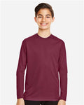 Team 365 TT11YL Youth Zone Performance Long Sleeve T-Shirt - Sport Maroon - model front