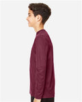 Team 365 TT11YL Youth Zone Performance Long Sleeve T-Shirt - Sport Maroon - model side