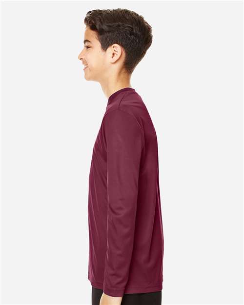 Team 365 TT11YL Youth Zone Performance Long Sleeve T-Shirt - Sport Maroon - model side