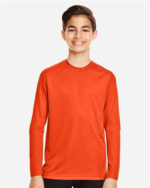 Team 365 TT11YL Youth Zone Performance Long Sleeve T-Shirt - Sport Orange - model front