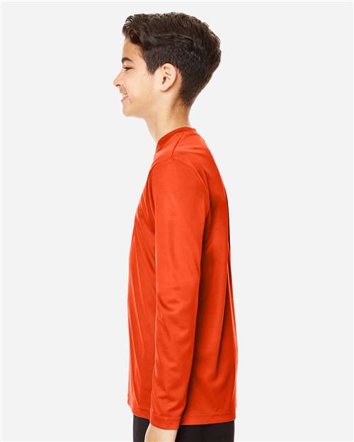 Team 365 TT11YL Youth Zone Performance Long Sleeve T-Shirt - Sport Orange - model side