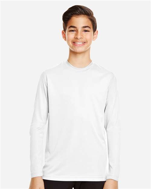 Team 365 TT11YL Youth Zone Performance Long Sleeve T-Shirt - White - model front