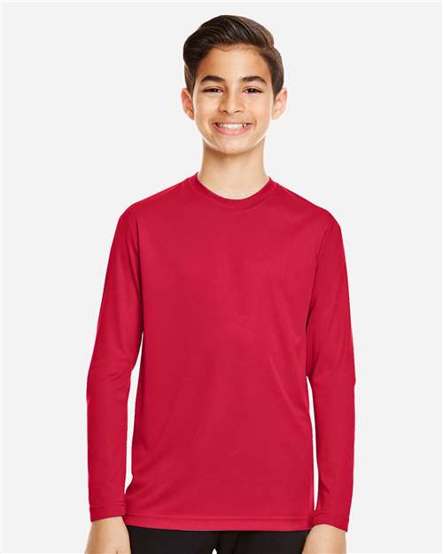 Team 365 TT11YL Youth Zone Performance Long Sleeve T-Shirt - Sport Red - model front
