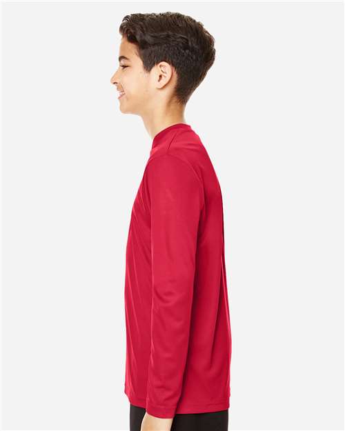 Team 365 TT11YL Youth Zone Performance Long Sleeve T-Shirt - Sport Red - model side