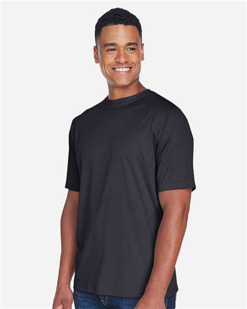 Team 365 TT11H Men's Sonic Heather Performance T-Shirt - Black Heather - model side
