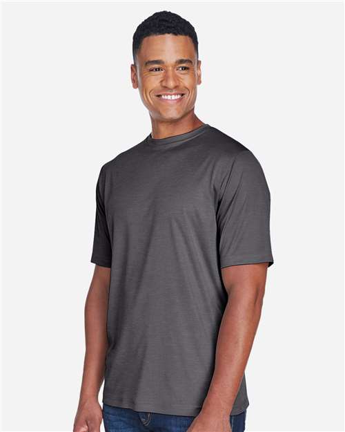 Team 365 TT11H Men's Sonic Heather Performance T-Shirt - Dark Grey Heather - model side