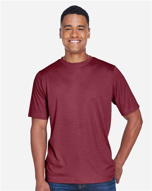 Team 365 TT11H Men's Sonic Heather Performance T-Shirt - Sport Maroon Heather - model front