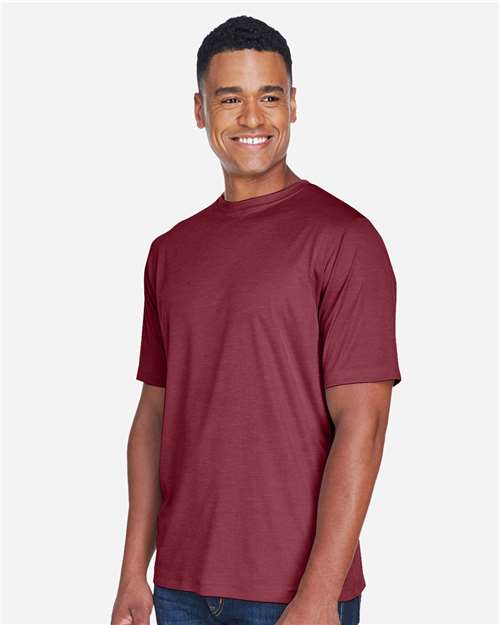 Team 365 TT11H Men's Sonic Heather Performance T-Shirt - Sport Maroon Heather - model side