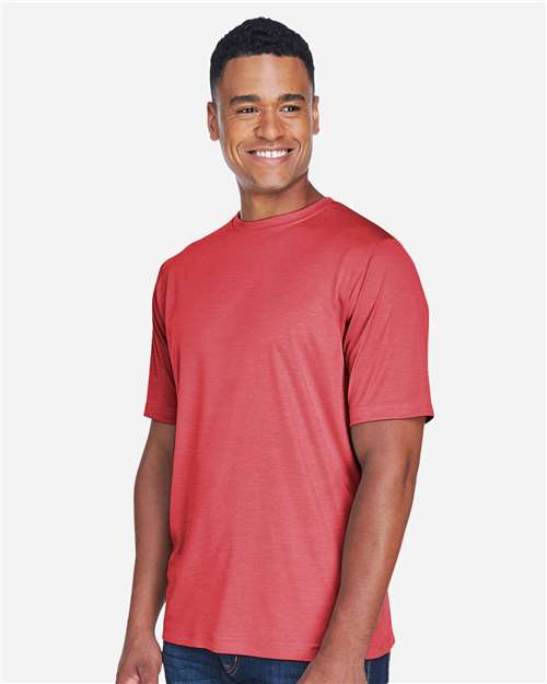 Team 365 TT11H Men's Sonic Heather Performance T-Shirt - Sport Red Heather - model side