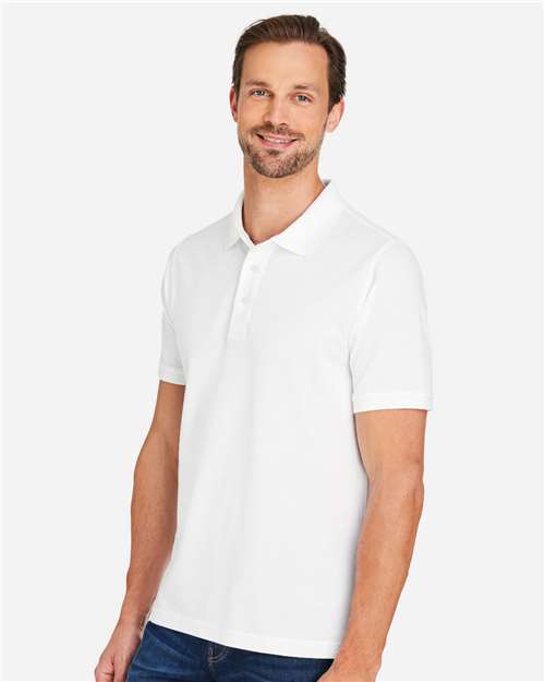 Harriton M205 Men's Valiant Cotton Snag Protect Polo - White - model side