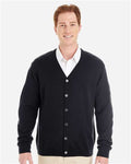 Harriton M425 Men's Pilbloc V-Neck Button Cardigan Sweater - Black - model front