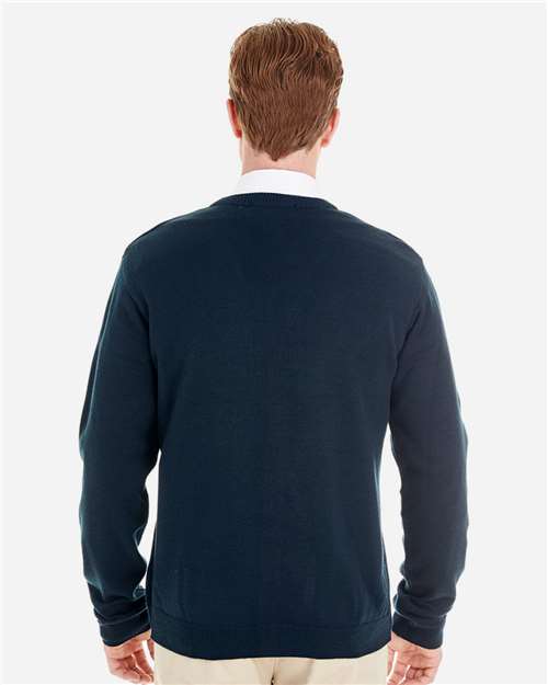 Harriton M425 Men's Pilbloc V-Neck Button Cardigan Sweater - Dark Navy - model back