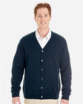 Harriton M425 Men's Pilbloc V-Neck Button Cardigan Sweater - Dark Navy - model front