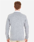 Harriton M425 Men's Pilbloc V-Neck Button Cardigan Sweater - Grey Heather - model back