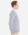 Harriton M425 Men's Pilbloc V-Neck Button Cardigan Sweater - Grey Heather - model side
