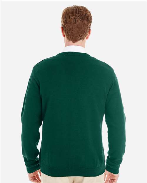 Harriton M425 Men's Pilbloc V-Neck Button Cardigan Sweater - Hunter - model back