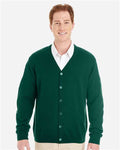 Harriton M425 Men's Pilbloc V-Neck Button Cardigan Sweater - Hunter - model front