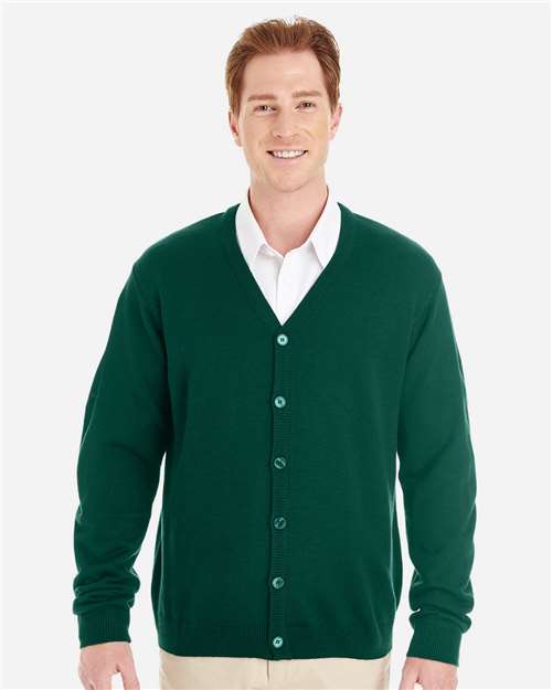 Harriton M425 Men's Pilbloc V-Neck Button Cardigan Sweater - Hunter - model front