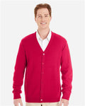 Harriton M425 Men's Pilbloc V-Neck Button Cardigan Sweater - Red - model front