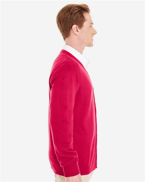 Harriton M425 Men's Pilbloc V-Neck Button Cardigan Sweater - Red - model side