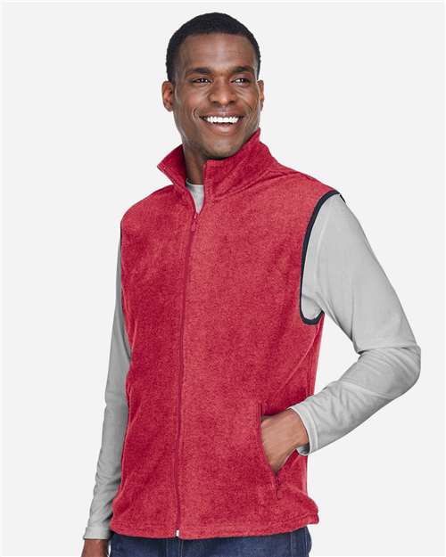 Harriton M985 Unisex Fleece Full-Zip Vest - Red - model side