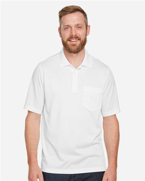 Harriton M348P Men's Advantage Snag Protection Plus IL Pocket Polo - White - model front