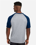 Team 365 TT62 Unisex Zone Colorblock Raglan T-Shirt - Athletic Heather/ Sport Dark Navy - model back
