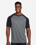 Team 365 TT62 Unisex Zone Colorblock Raglan T-Shirt - Dark Grey Heather/ Black - model front