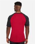 Team 365 TT62 Unisex Zone Colorblock Raglan T-Shirt - Sport Red/ Black Heather - model back