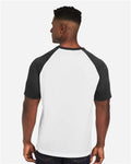 Team 365 TT62 Unisex Zone Colorblock Raglan T-Shirt - White/ Black Heather - model back