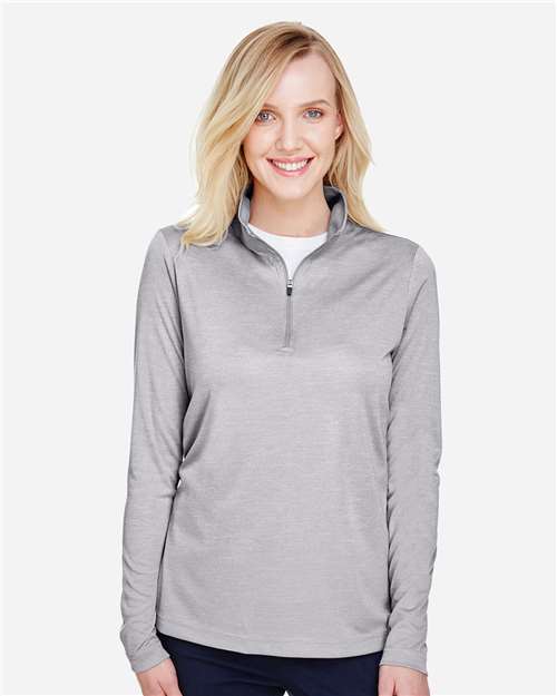 Team 365 TT31HW Women's Zone Sonic Heather Performance Quarter-Zip Pullover - Athletic Heather - model front