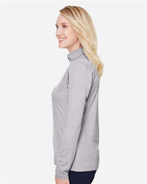 Team 365 TT31HW Women's Zone Sonic Heather Performance Quarter-Zip Pullover - Athletic Heather - model side