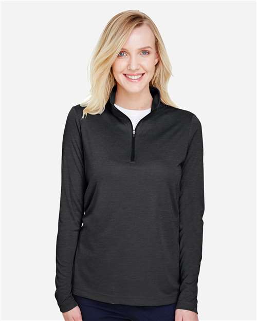 Team 365 TT31HW Women's Zone Sonic Heather Performance Quarter-Zip Pullover - Black Heather - model front