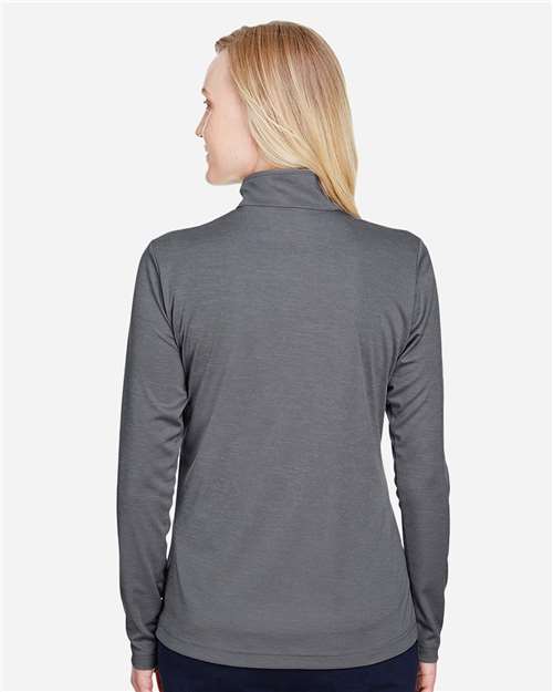 Team 365 TT31HW Women's Zone Sonic Heather Performance Quarter-Zip Pullover - Dark Grey Heather - model back